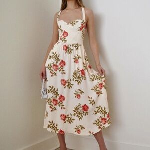 Reformation Cream Rose Floral Summer Dress Size 8
